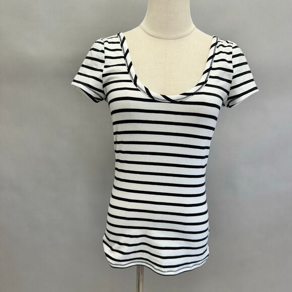 Y2k Victorias Secret white Striped Short Sleeve Tee back ruching size small - Picture 1 of 15